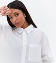 New Look Petite White Linen-Look Puff Sleeve Shirt